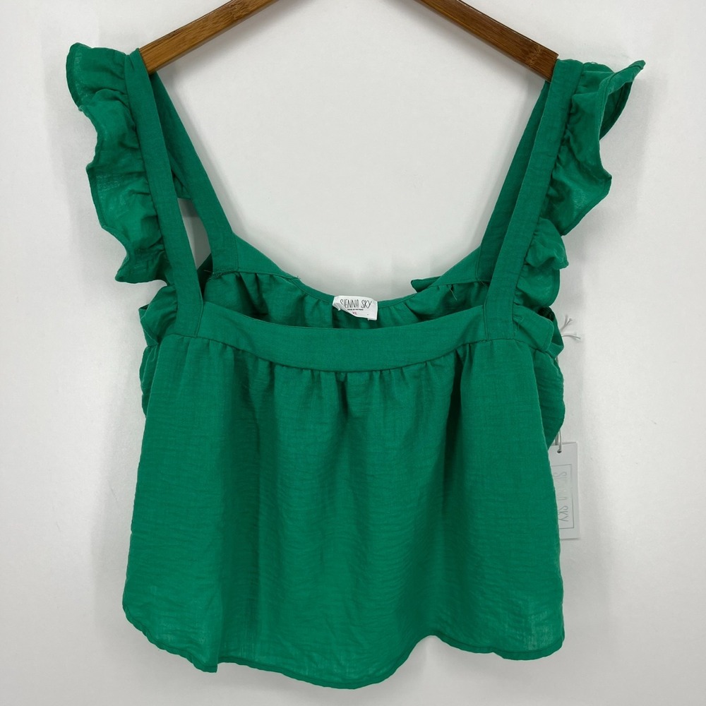 Sienna Sky Blouse Women's Size XL Green Square Neck Back Tie New NWT